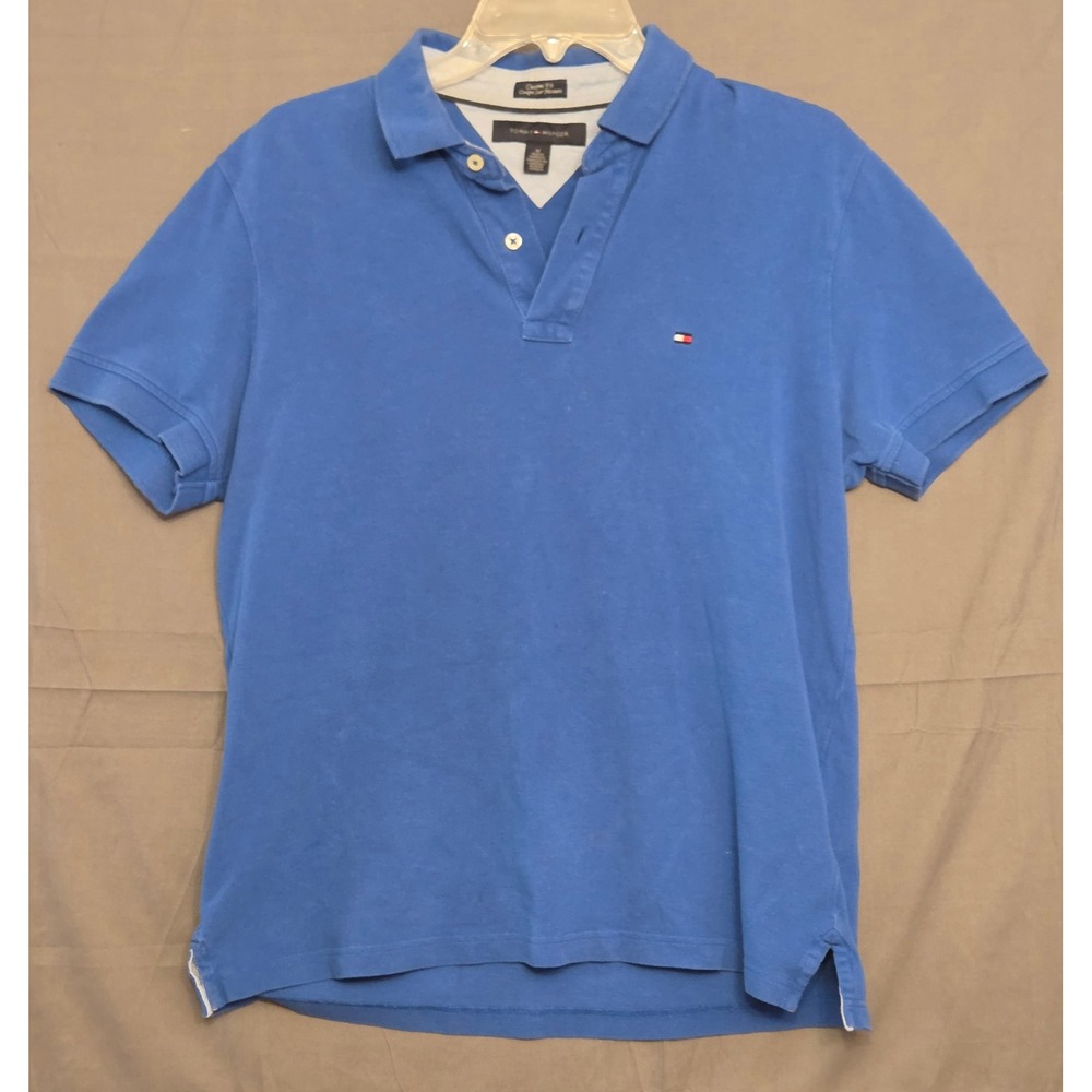 Tommy Hilfiger Custom Fit Polo Shirt Mens Size Medium Blue 2 Buttons‎